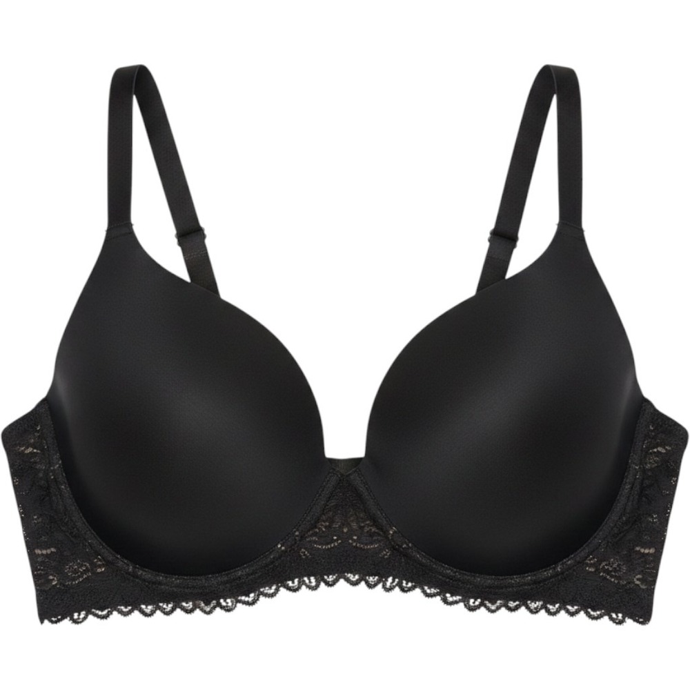 Coquette Aerie Real Sunnie Wireless Bra 34D Black Floral Lace Band Lightly Lined